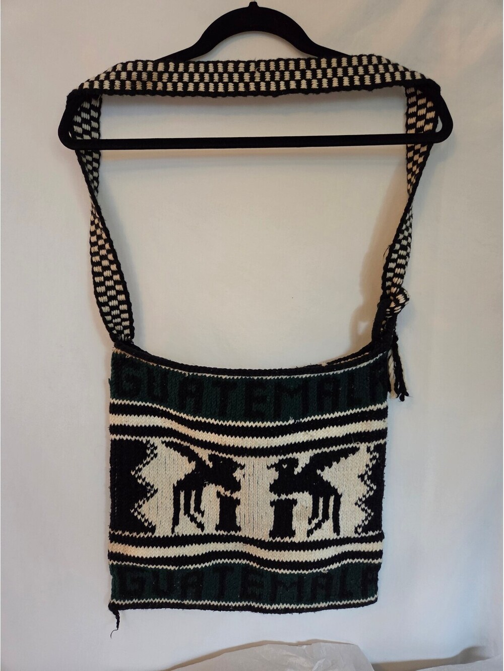 Guatemala Woven Crossbody Bag Blk Cream Green Bird Geometric Boho Shoulder Purse